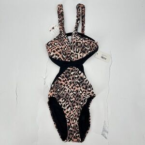 Envya Pink Animal Print Leopard One Piece Side Cut Out Swimsuit NWT Size Medium